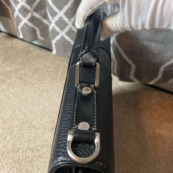 BURBERRY BLACK LEATHER BREIFCASE CROSSBODY WITH PLAID CHECKERED INTERIOR - Picture 4 of 12